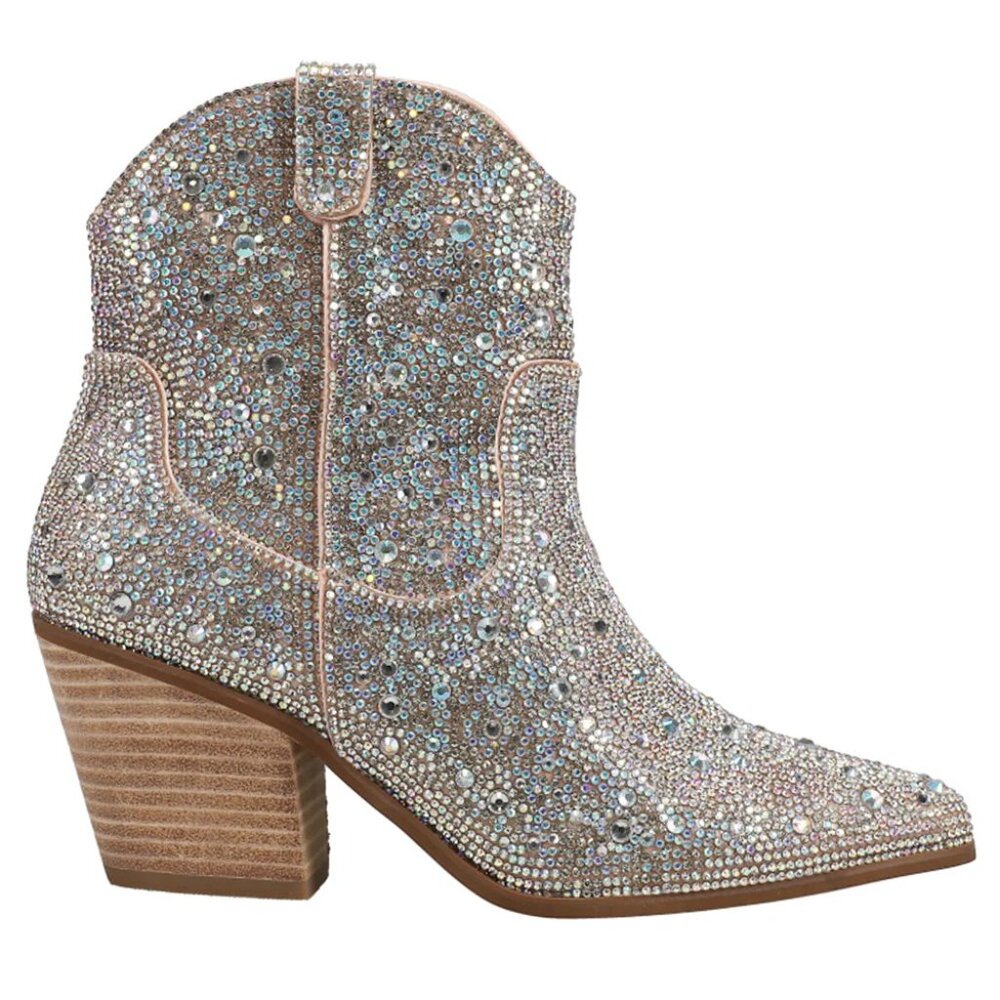 Harlow Rhinestone Pointed Toe Cowboy Booties Size 10